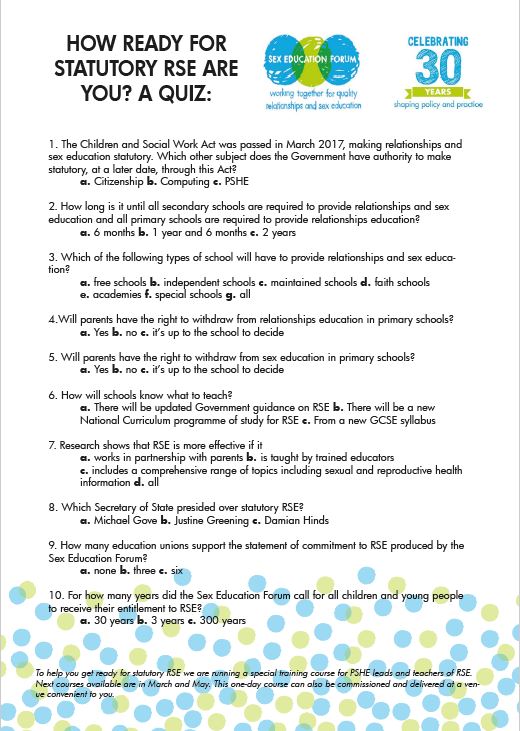 Quiz: How ready for statutory RSE are you? | sexeducationforum.org.uk